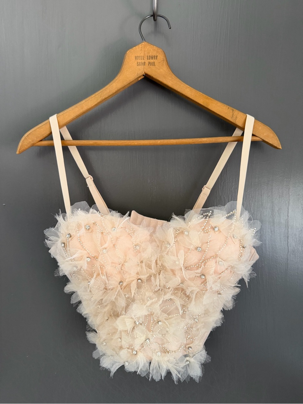 Delicate Blush Floral Appliqué Bustier Top